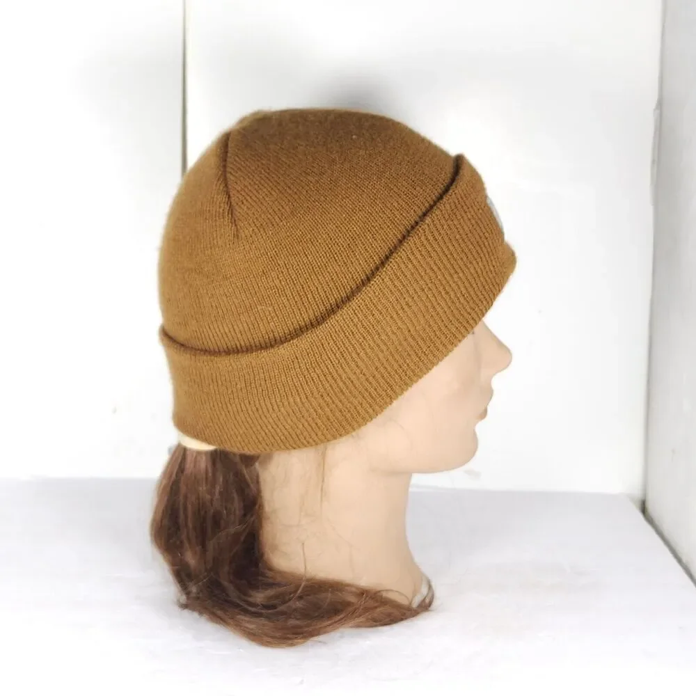 Carhartt Youth One Size Brown Ribbed knit Logo Pull On Cuffed Beanie Hat